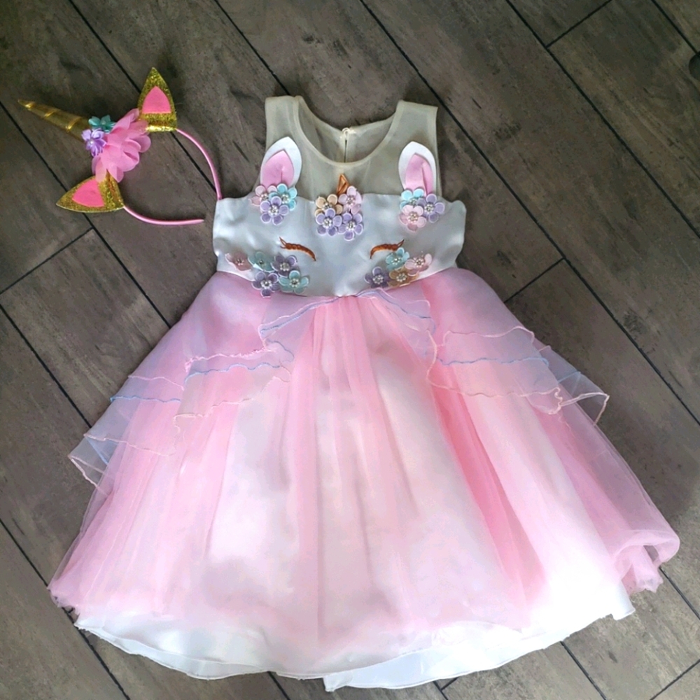 Girls unicorn dress size 5 with headband